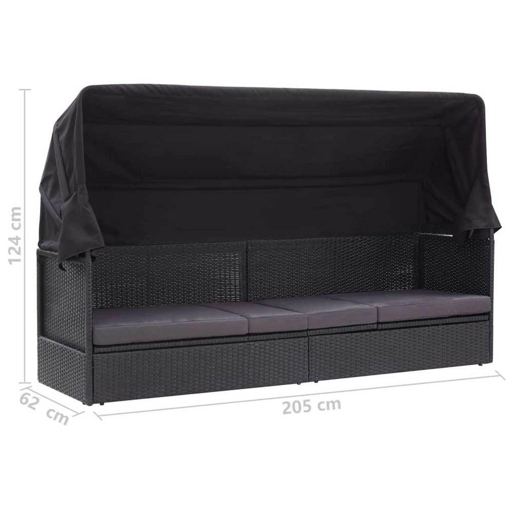 Outdoor Sofa Bed With Canopy, Poly Rattan, Black