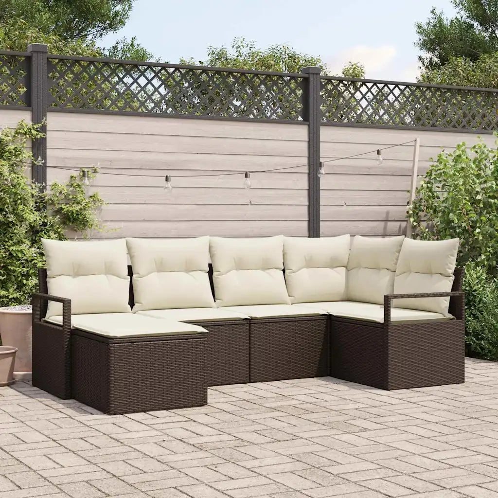 Set di divani con cuscino 6 pcs Marrone e Crema polyrattan