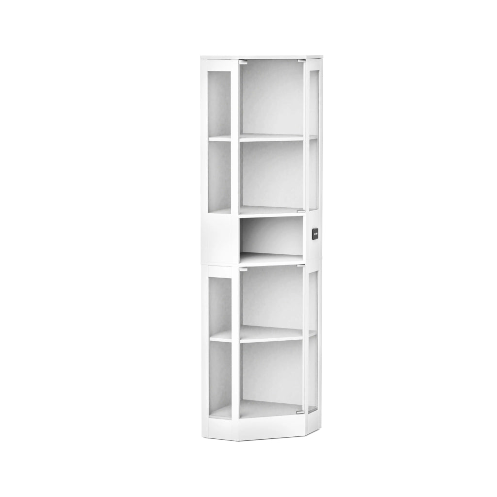 Vetrina con ante in vetro e illuminazione LED a sensore, 5 ripiani per sala e camera, MDF bianco, 57 × 40 × 165 cm