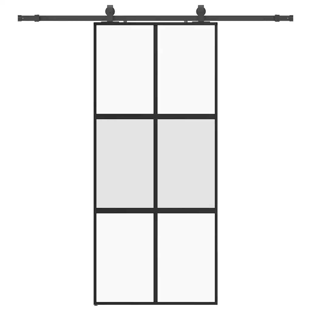 Porta Scorrevole Set Ferramenta Nera 90x205 cm Vetro Temperato 3375884