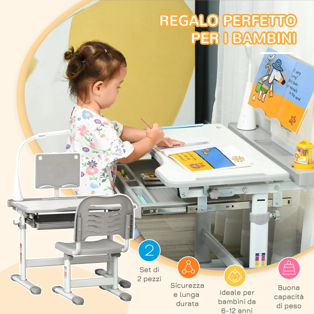 Scrivania Regolabile per Bambini con Sedia ¨C Minimal ¨C Grigio