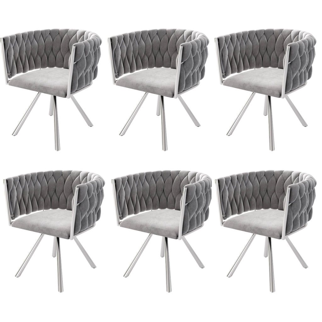 Set di 6 sedie da pranzo girevoli a 360° in velluto grigio con struttura in metallo