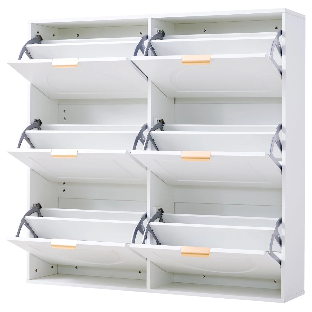 Scarpiera con 6 vani ribaltabili e ripiani regolabili per ingresso e corridoio legno bianco 118 × 25 × 115 cm