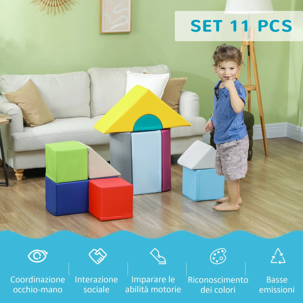 Set 11 Costruzioni Morbide per Bambini 1-3 Anni in PU e EPE Multicolore