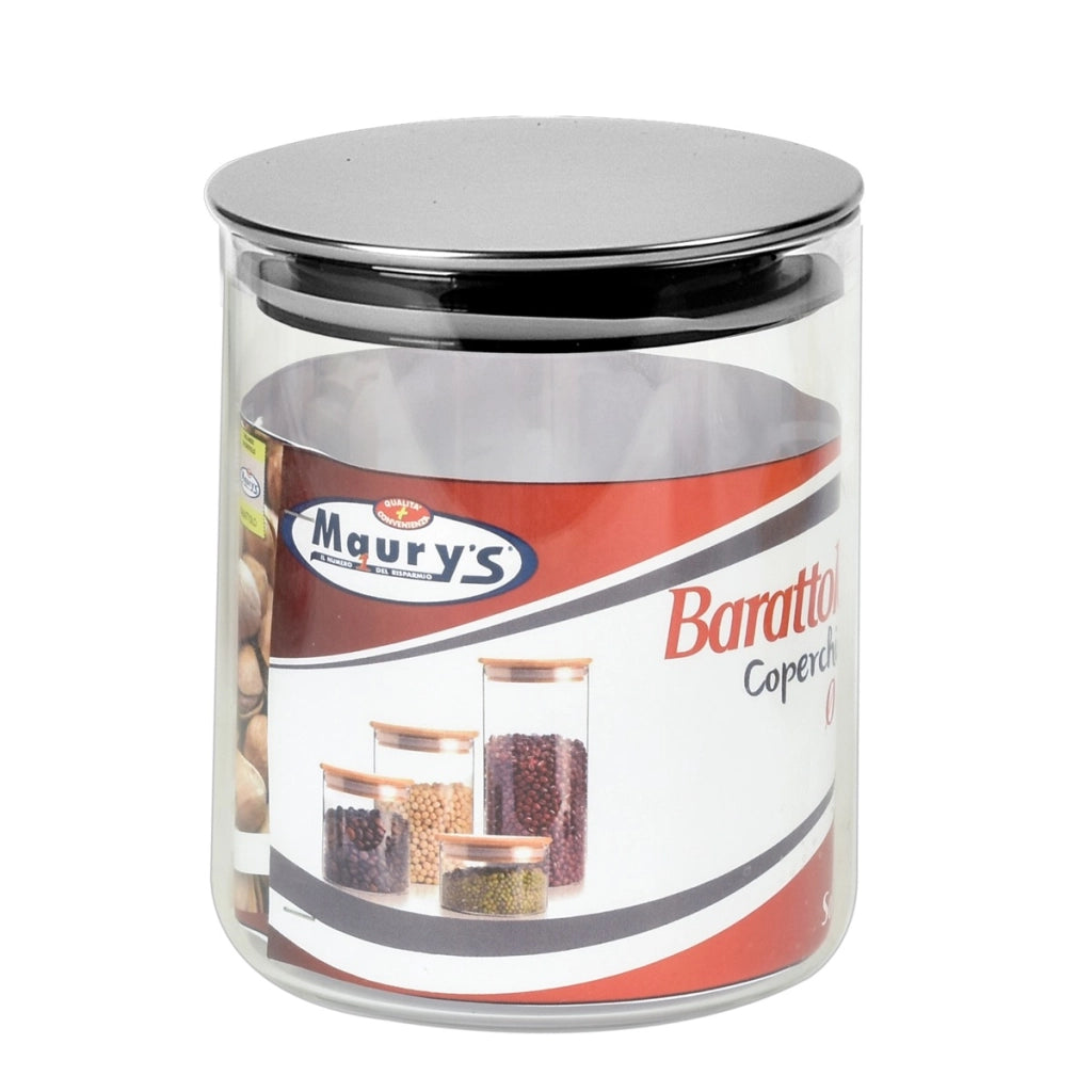 MAURY'S BARATTOLO CONTENITORE IN VETRO 10 X H 13 CM CON COPERCHIO CROMATO
