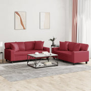 Set di Divani 2 pz con Cuscini Rosso Vino in Similpelle