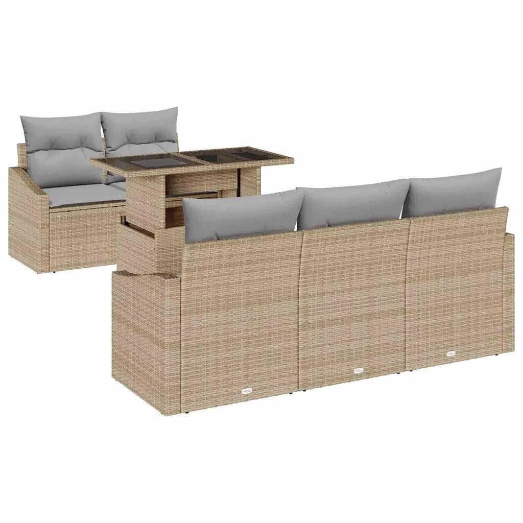 Set Divano da Giardino 6 pcs Beige e Grigio Chiaro polyrattan