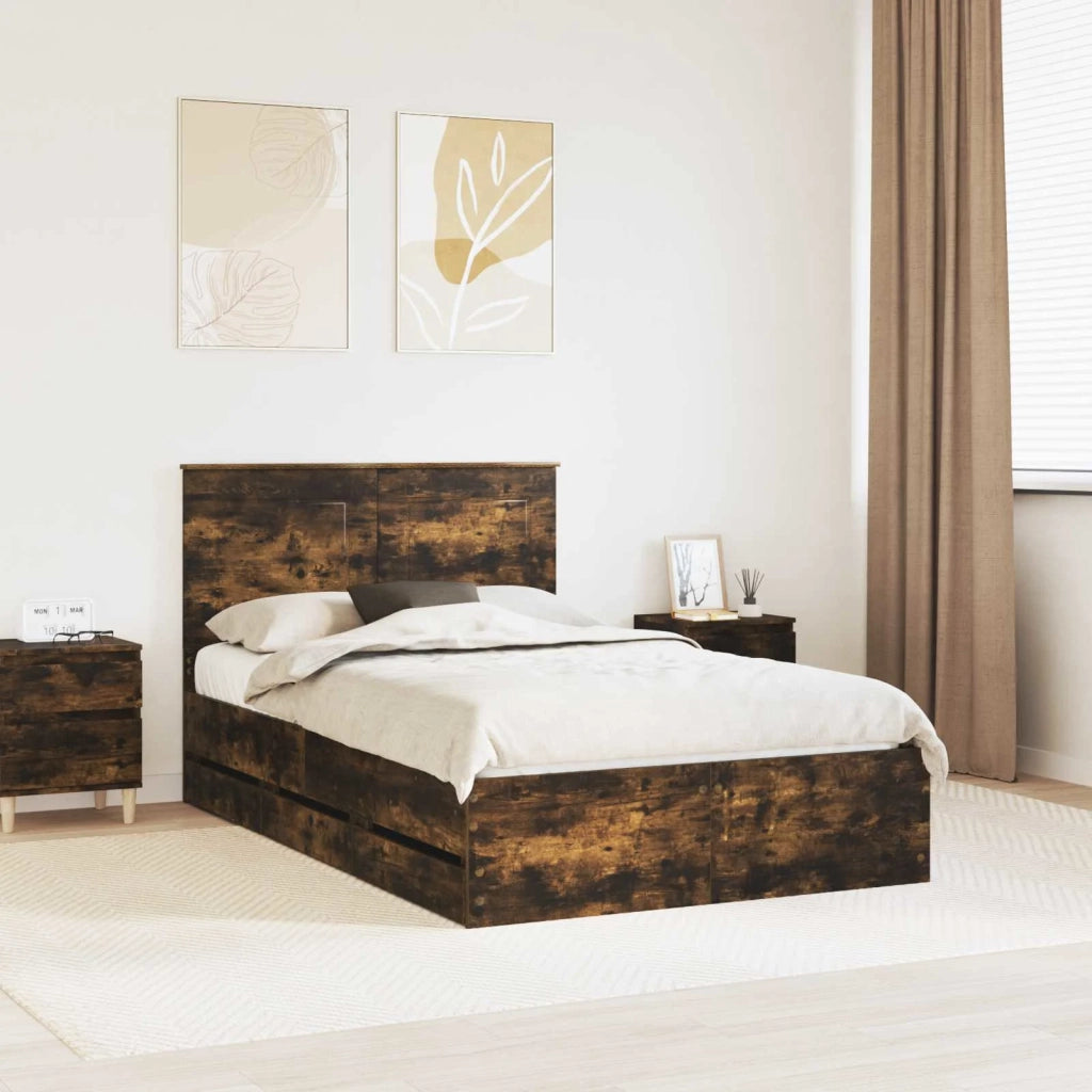 Struttura del letto con cassetto-Giroletto con contenitore-Rete del Letto Rovere fum¨¦ 120 x 200 cm 828805