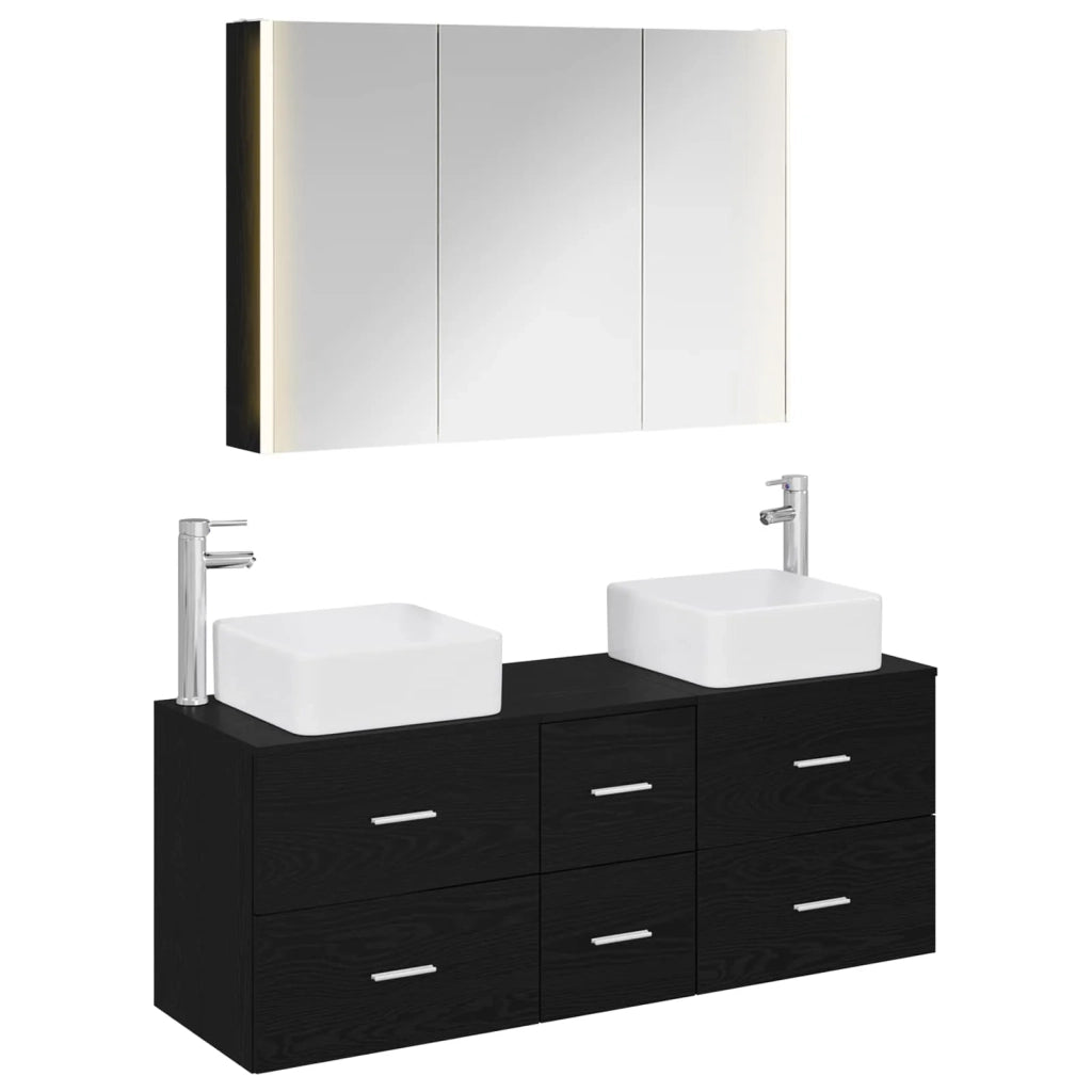 Set di mobili per il bagno 4 pz Rovere Nero 3406784
