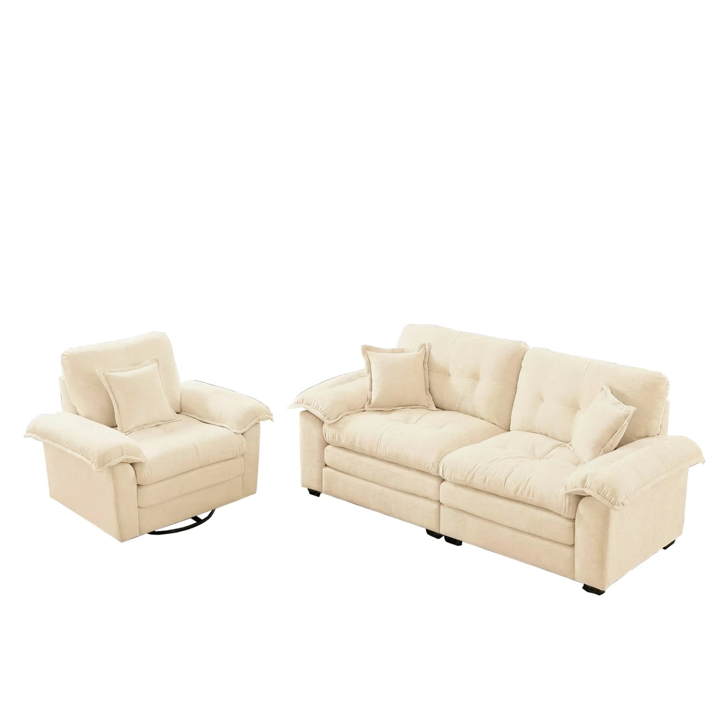 Set divani 2 pezzi in ciniglia con divano singolo e loveseat, seduta profonda con memory foam e cuscini decorativi