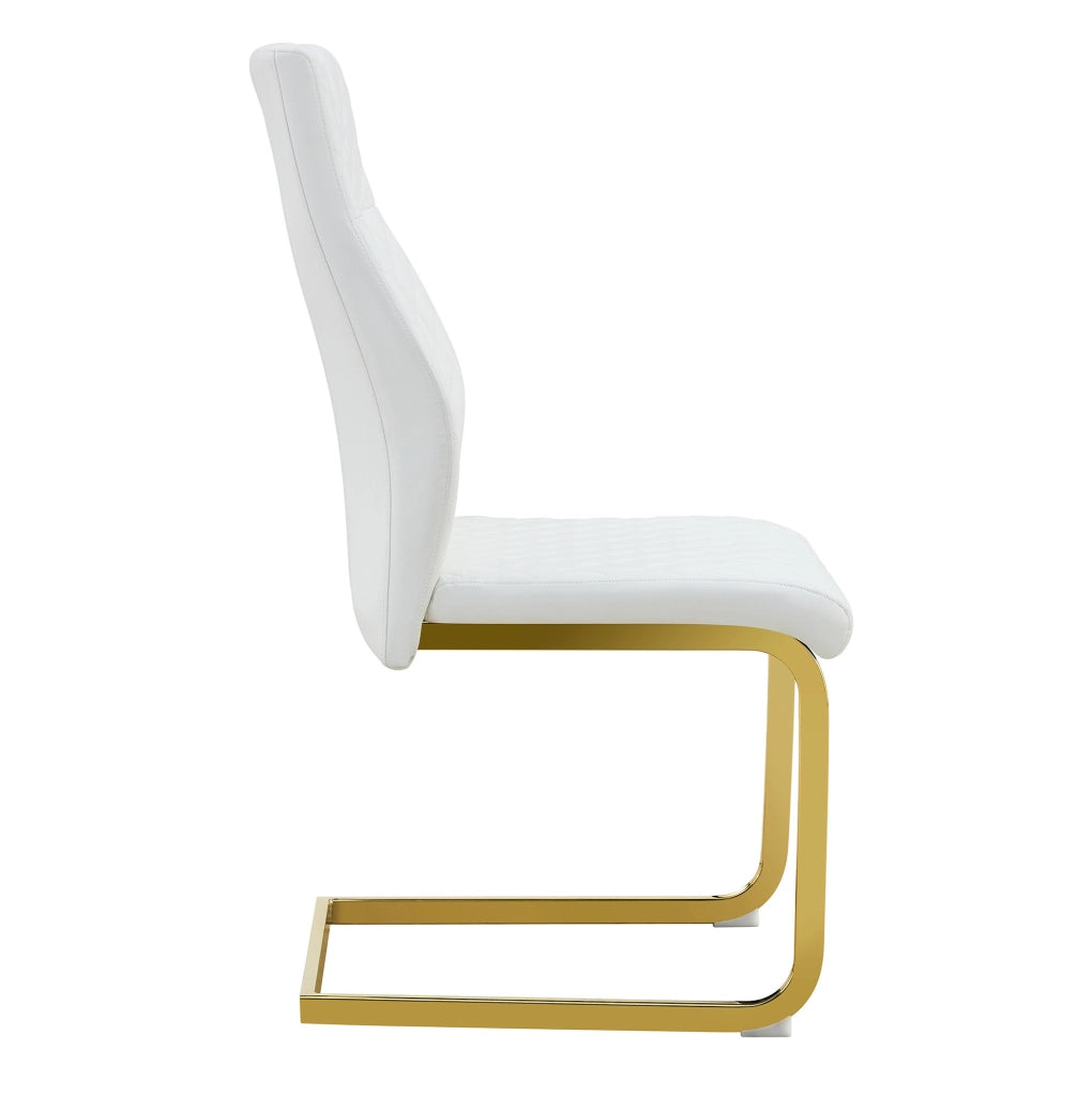 Set 2 sedie da pranzo con schienale alto in pelle PU bianca e struttura oro HOMVRA
