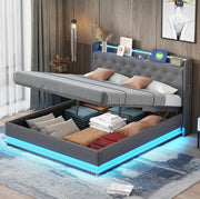 Letto imbottito LED 160x200 cm con porta USB e contenitore idraulico; grigio
