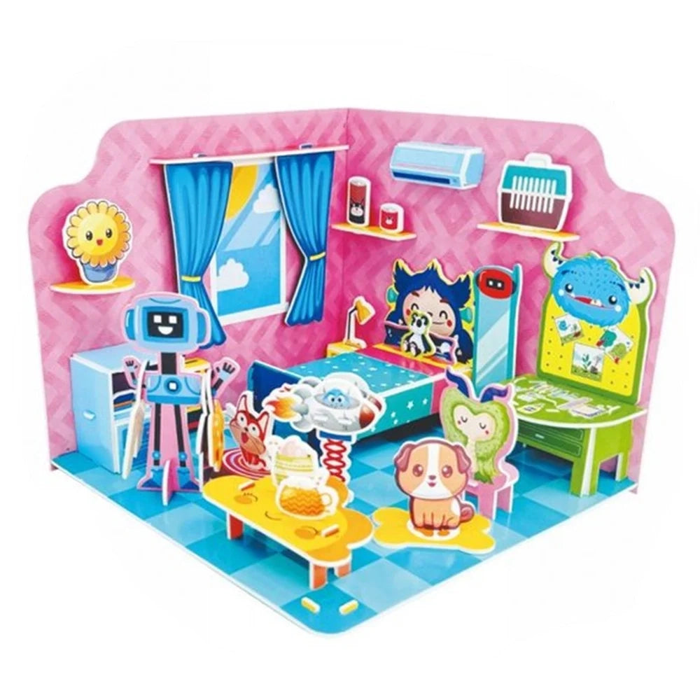 Trade Shop - Kit Puzzle 3d Forma Camera Casa In Miniatura Per Bambini Costruzione Fai Da Te 32405 -