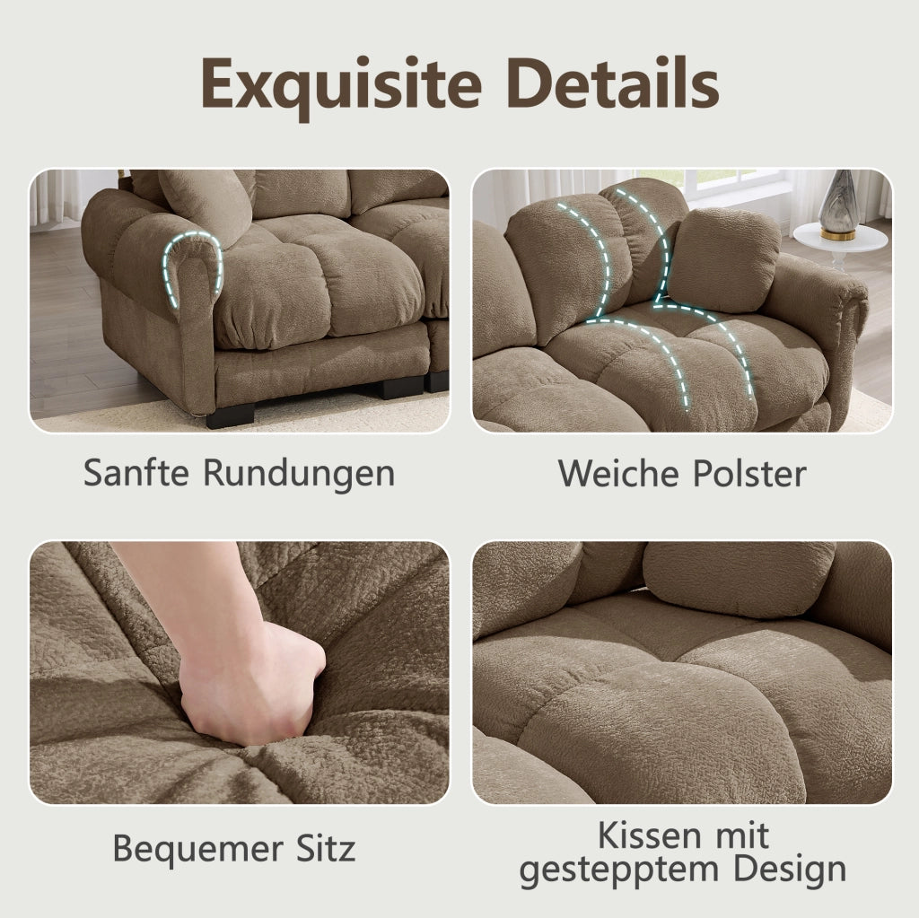 Divano modulare 3 posti ULEVR 260x86x90 cm in ciniglia marrone con cuscini spessi e 2 cuscini decorativi