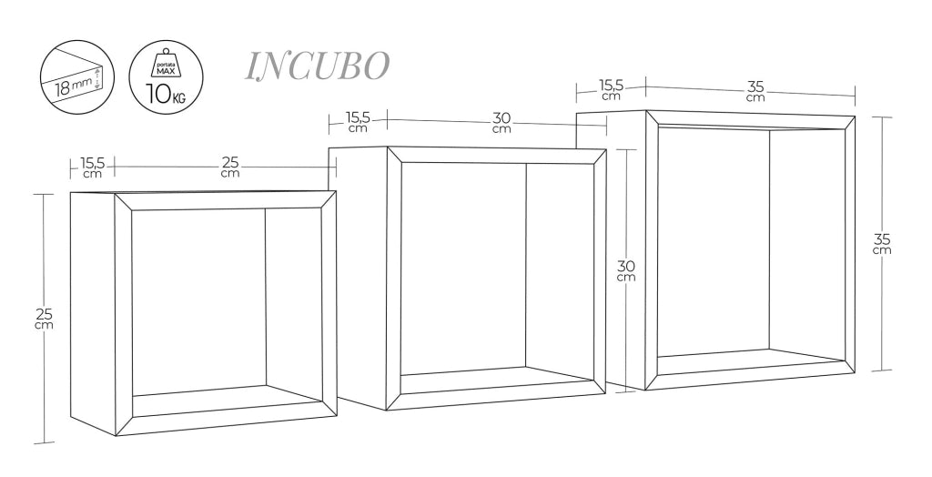 Set 3 Mensole da Parete Cubo in Fibra di Legno Incubo Wengè