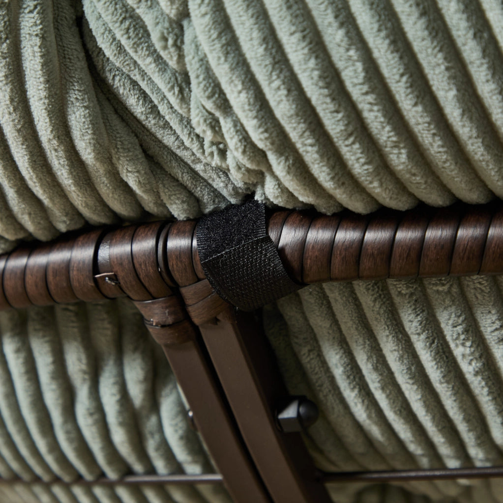 Sedia Papasan Ergonomica in Rattan con Rotazione 360°, Cuscino Spesso in Velluto a Coste Verde Chiaro, Telaio Marrone, per Interni ed Esterni