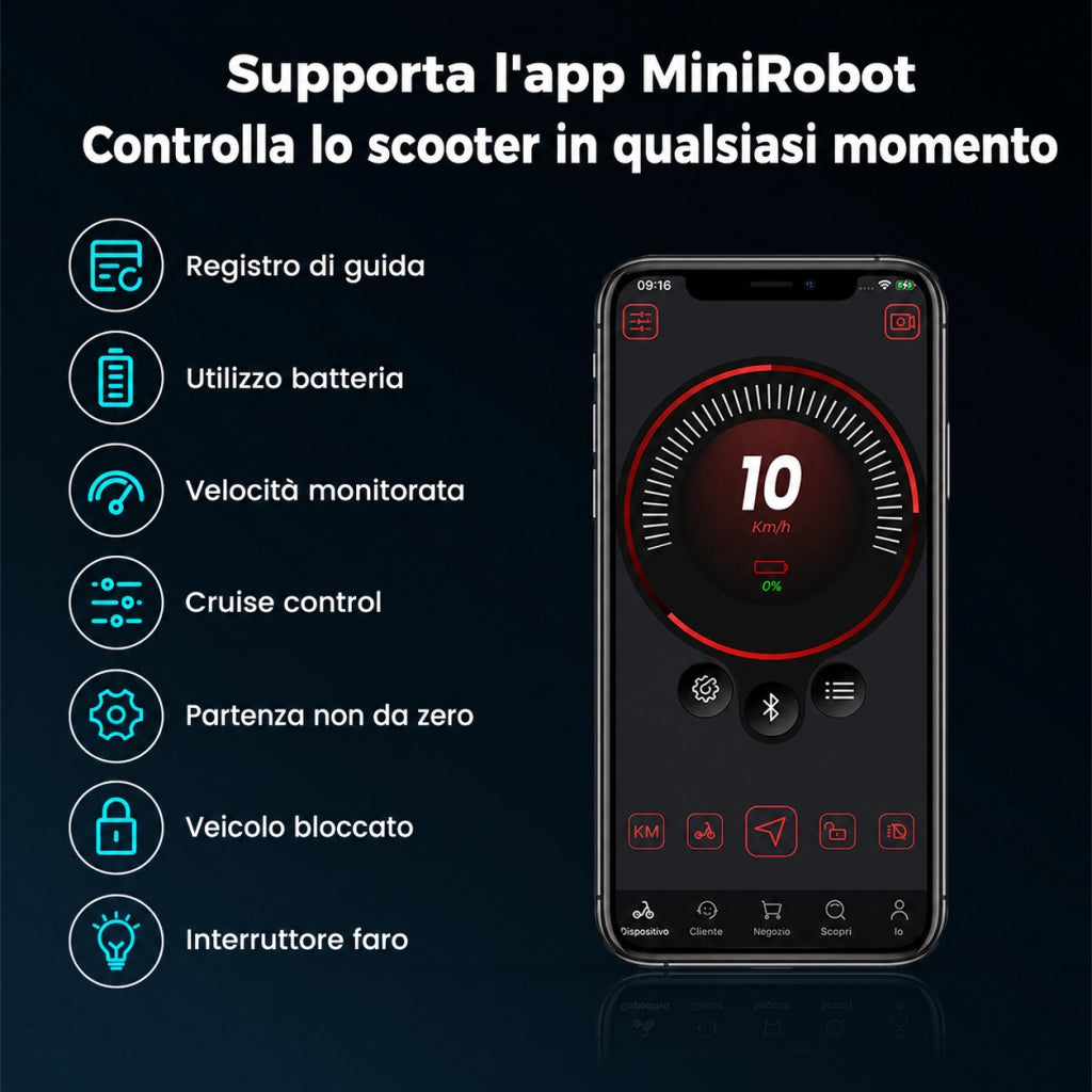ix3 Monopattino Elettrico Pieghevole 800W; Batteria 48V 10Ah; Autonomia 30-40 km; Velocità 25 km/h; Pneumatici Off-Road da 10"; Doppia Sospensione; APP e Luci LED