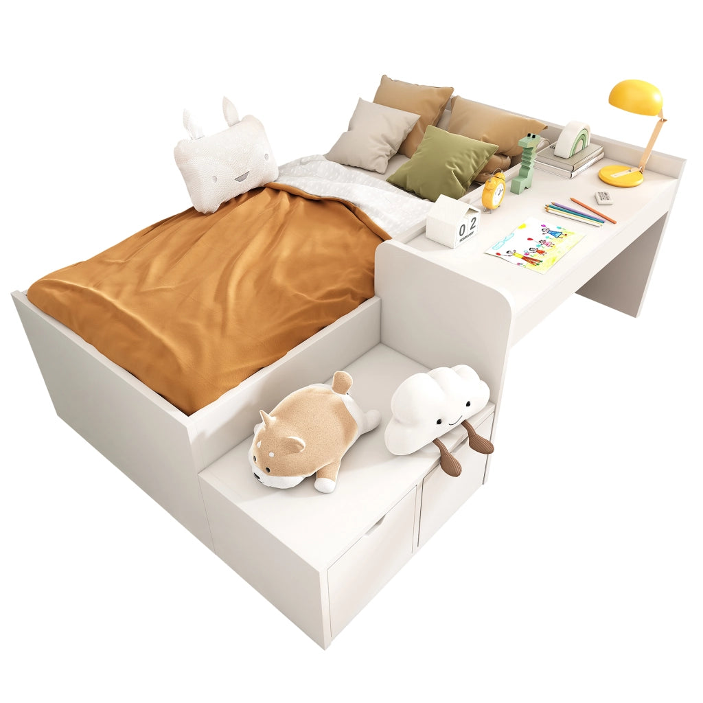 Letto per bambini con scrivania bianco 90x200 cm