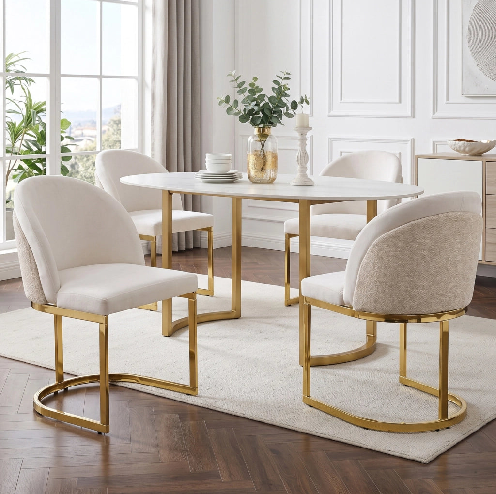 Set di 6 sedie da pranzo in chenille beige e oro