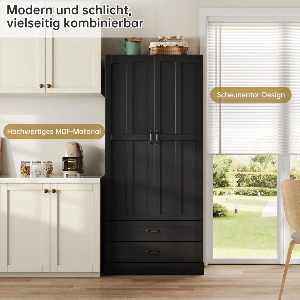 Mobile da cucina alta in MDF con 3 ripiani estraibili, 2 cassetti e ante con scaffali, 80x37,5x180 cm