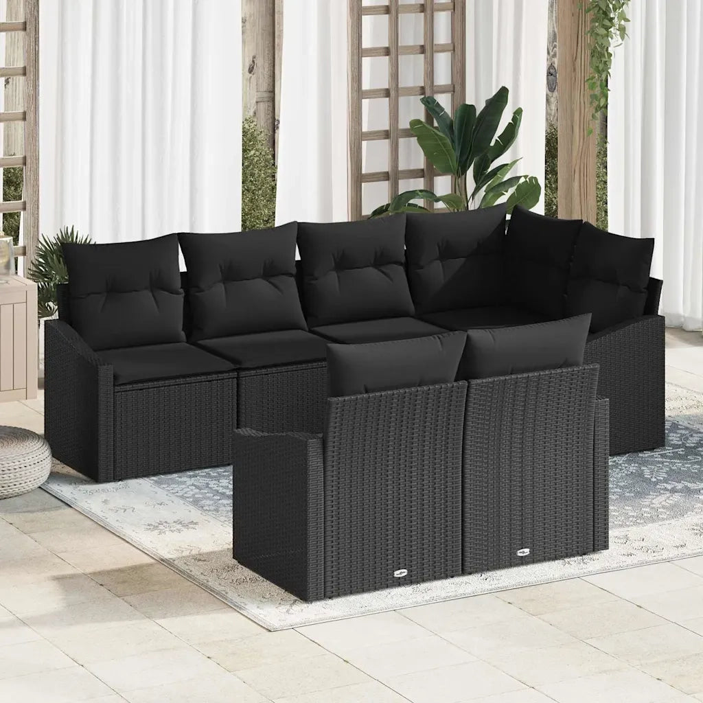 Set Divano da Giardino con cuscino 7 pcs Nero polyrattan 3355432