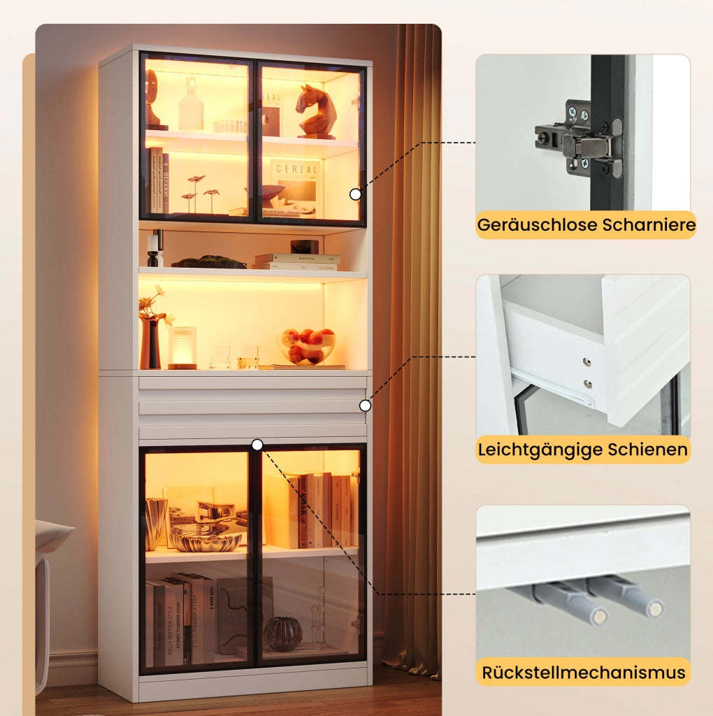 VETRINA con LED RGB 80x35x200 cm in MDF Bianco