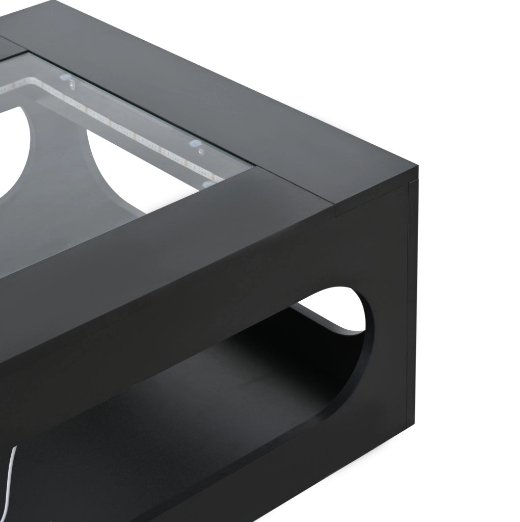 Tavolino da salotto quadrato 70 x 70 x 35 cm con LED controllato da app; vetro temperato; nero