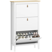 Scarpiera Stretto con 3 Scomparti ¨C zephmum ¨C 80x24x131 cm Bianco e Legno