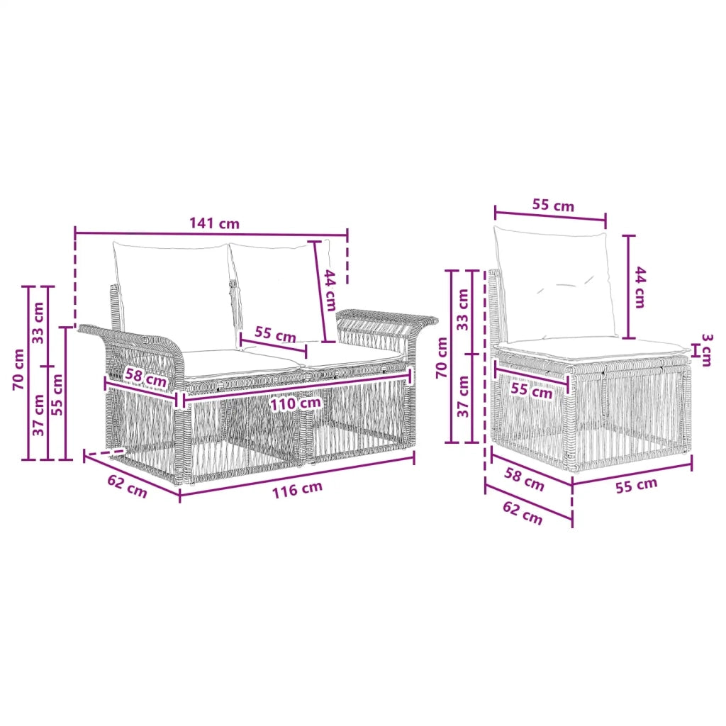 Set Divano da Giardino 4 pz Nero polyrattan 3434752