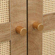 Armadio ULEVR 80x50x180 cm con ante effetto rattan, barra appendiabiti, ripiani e 2 cassetti, noce naturale