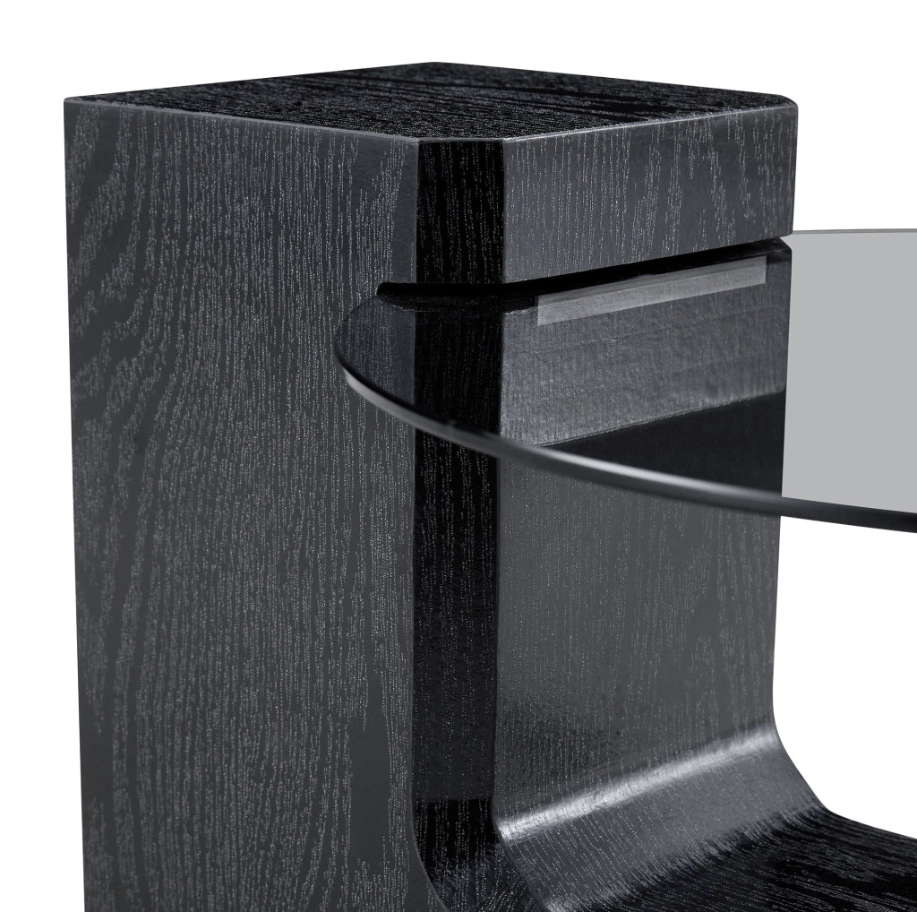 Set di tavolini da salotto rotondi separabili con piano in vetro trasparente grigio e base in MDF effetto legno nero