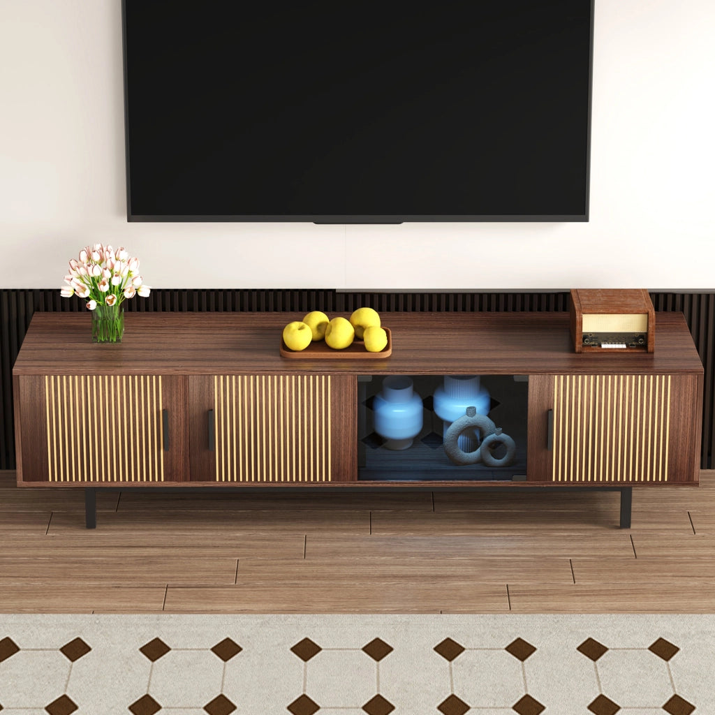 Mobile TV con striscia LED controllabile via app e Bluetooth marrone noce e nero 200 × 35 × 53 cm