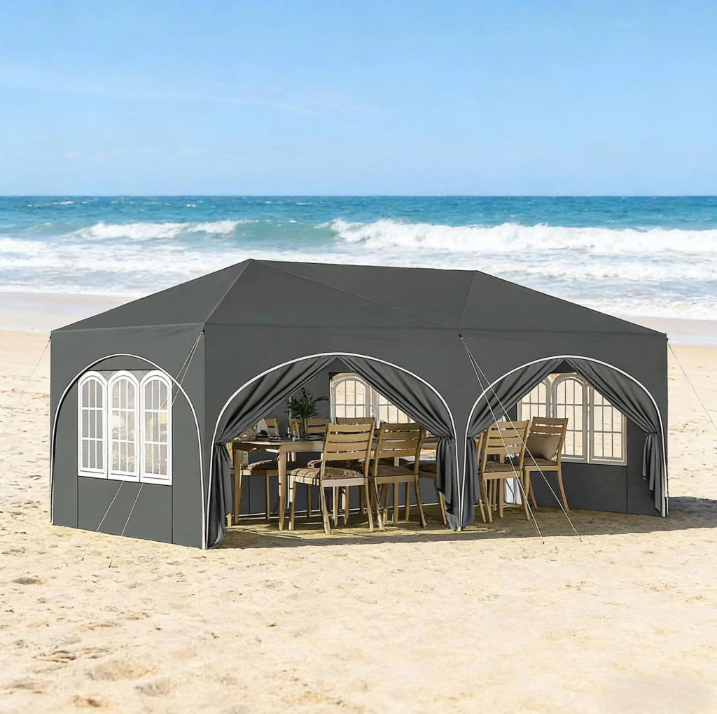 Gazebo pieghevole 3x6 m grigio con 6 pareti e protezione UV50+