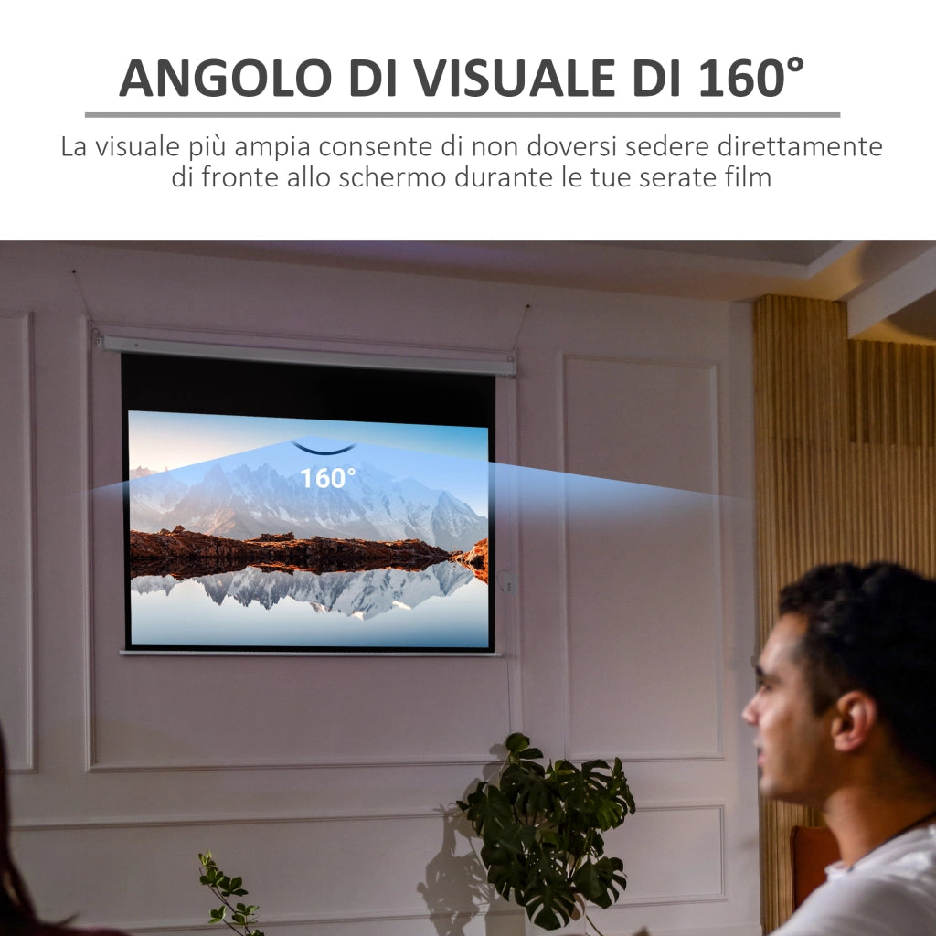 Telo Proiettore 100 Pollici con Telecomando, in PVC e Metallo, 247x7.5x168 cm, Bianco