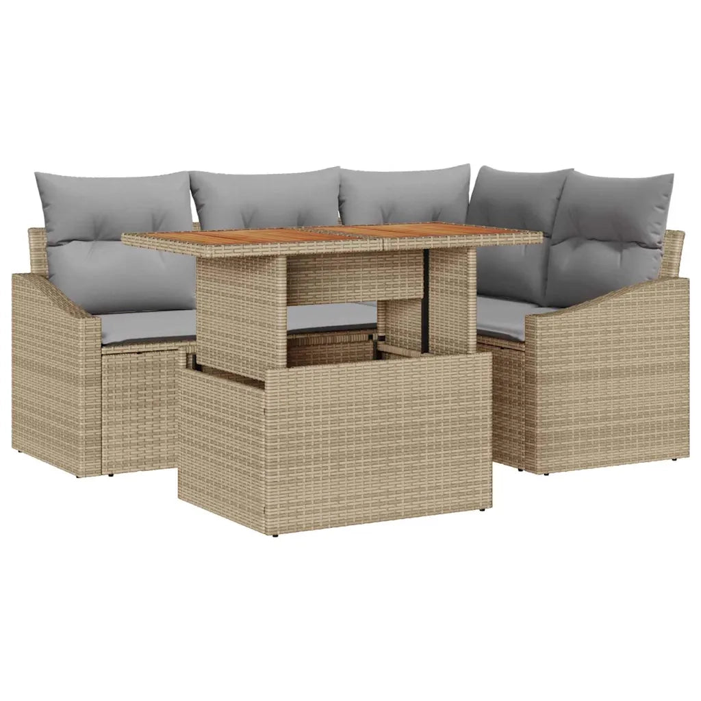 Set Divano da Giardino 5 pcs Beige Poly Rattan