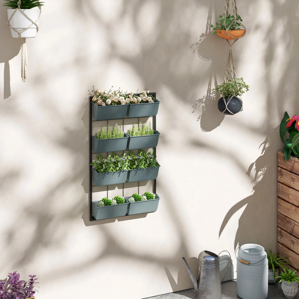 Supporto per fiori, supporto per piante con 8 vasi, scala per piante da parete, mensola per fiori da giardino, verde scuro, 52,5 x 14 x 90 cm