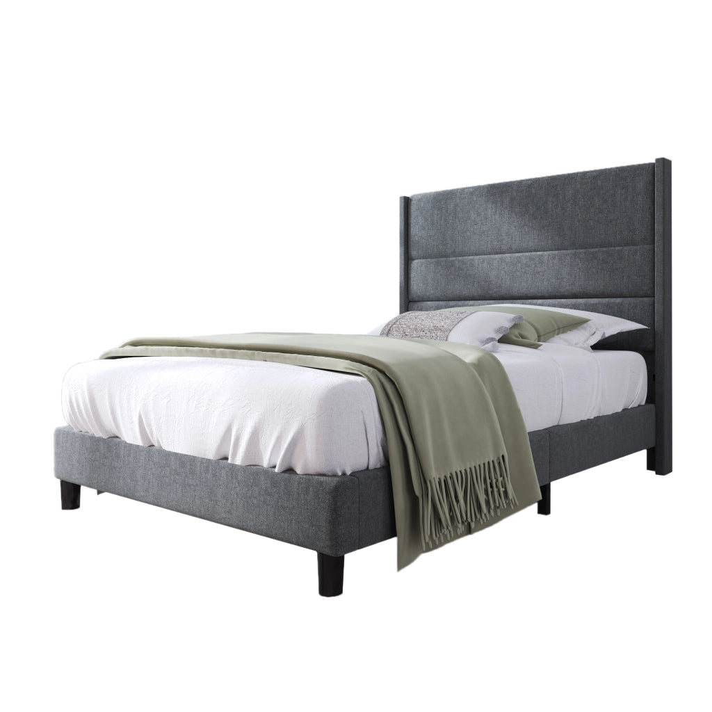letto imbottito lino grigio scuro 90 x 200 cm