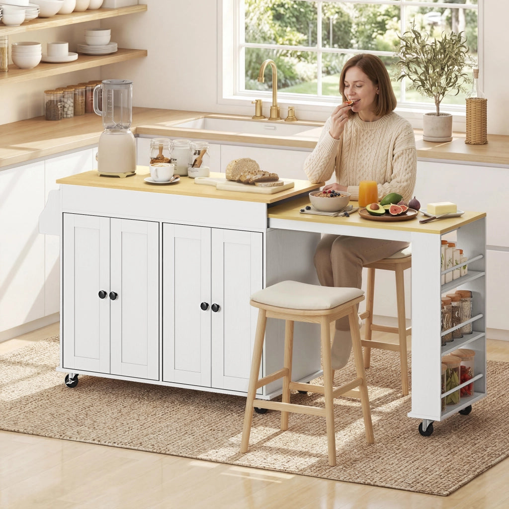 Carrello da Cucina con Ruote ¨C Xylo ¨C Piano Estraibile 4 Ante Ripiani Regolabili Portaspezie Bianco