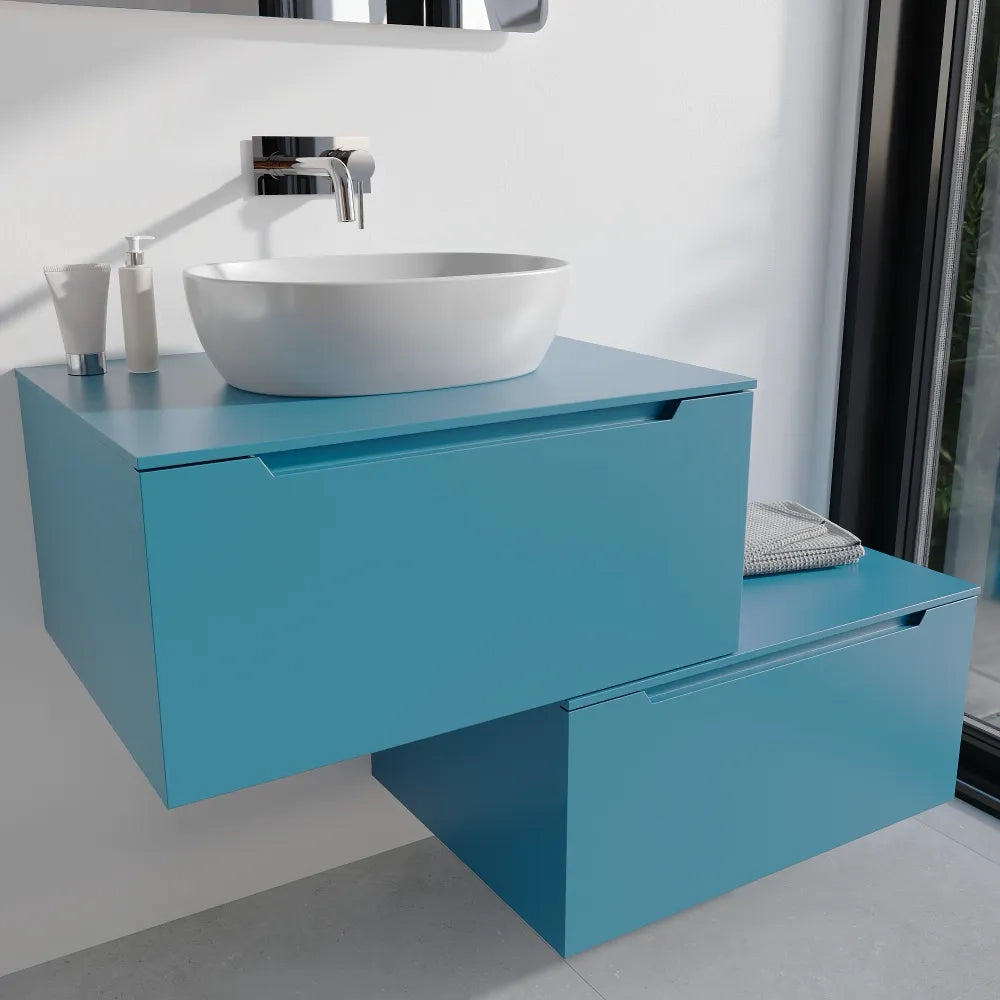 Mobile bagno sospeso modulare 60cm dusk blue opaco due cassetti con top | Bako