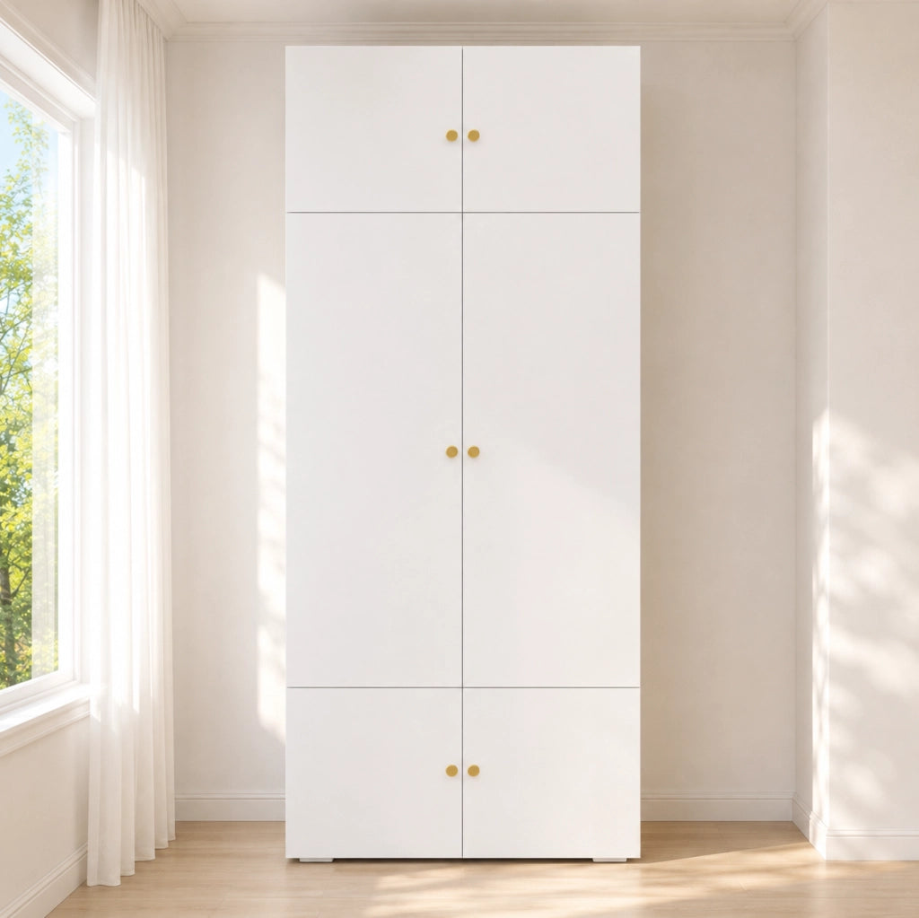 Armadio bianco 90x50x200 cm con 1 barra appendiabiti e 5 ripiani, mobile moderno per camera e ufficio