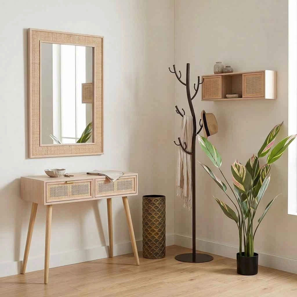 Mobile ingresso in MDF e griglia, marrone, 80x42x79
