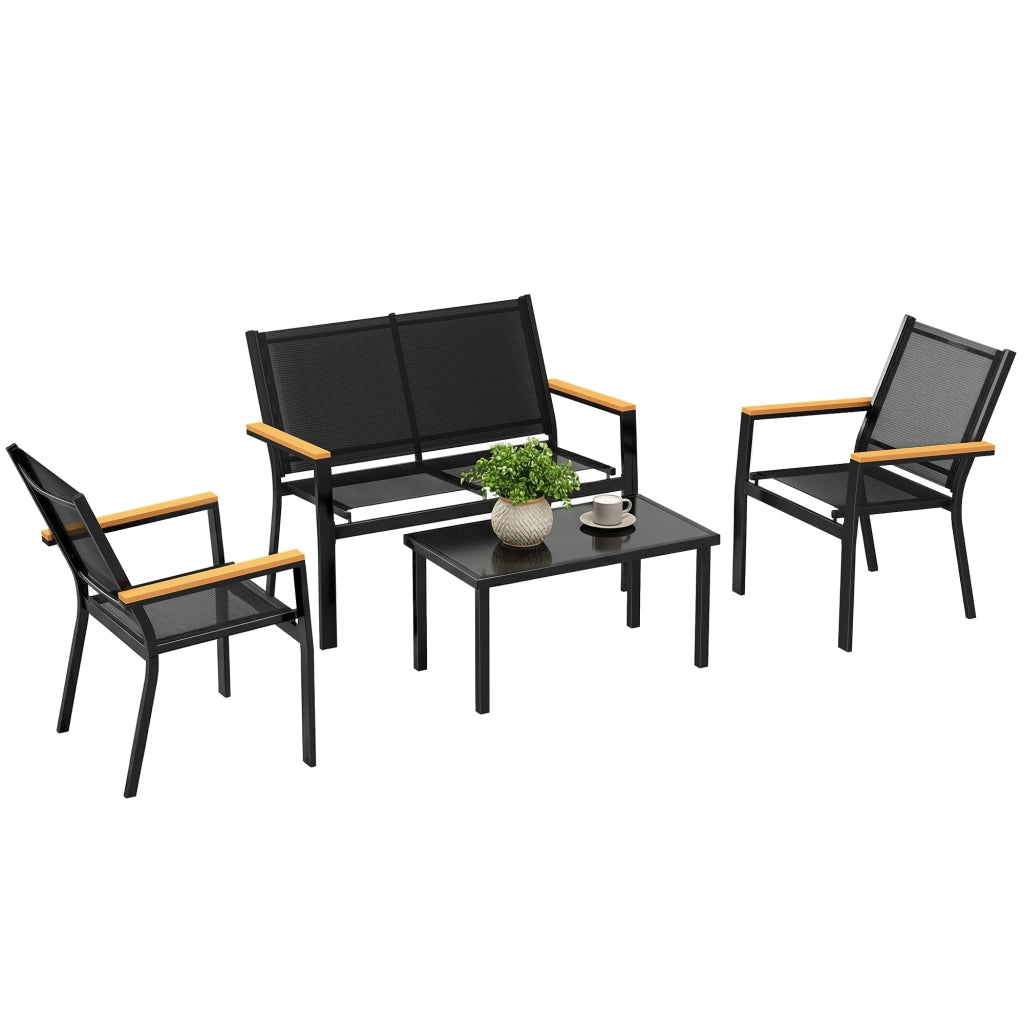 Set Giardino Divano 2 Posti Sedie Tavolino ¨C Minimal ¨C Grigio Antracite Metallo 110x63.5x84 cm