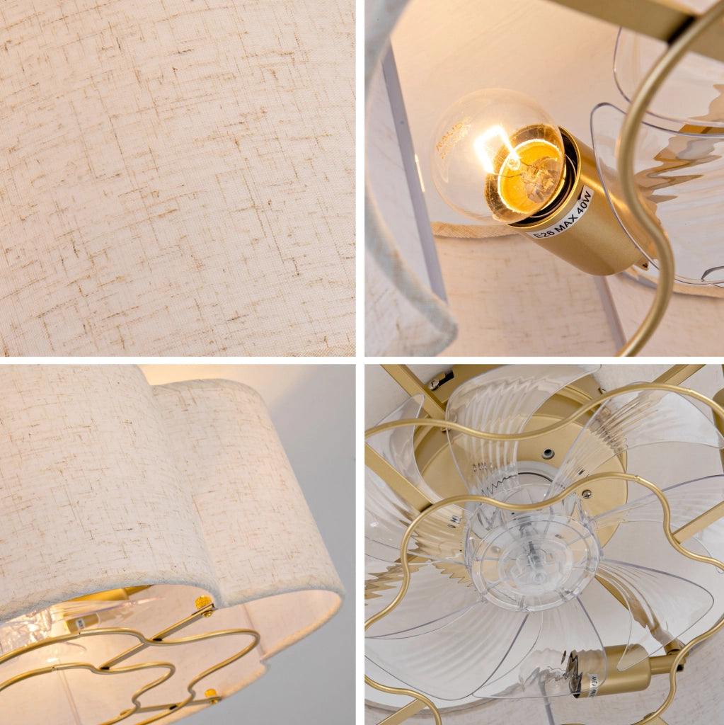 Ventilatore da soffitto con luce a fiore di pruno; 6 velocità; app Bluetooth e telecomando; rame