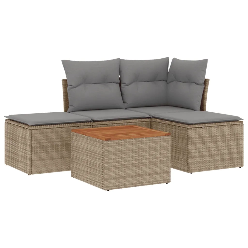 Set Divano da Giardino 5 pz con Cuscini Beige Misto Polyrattan