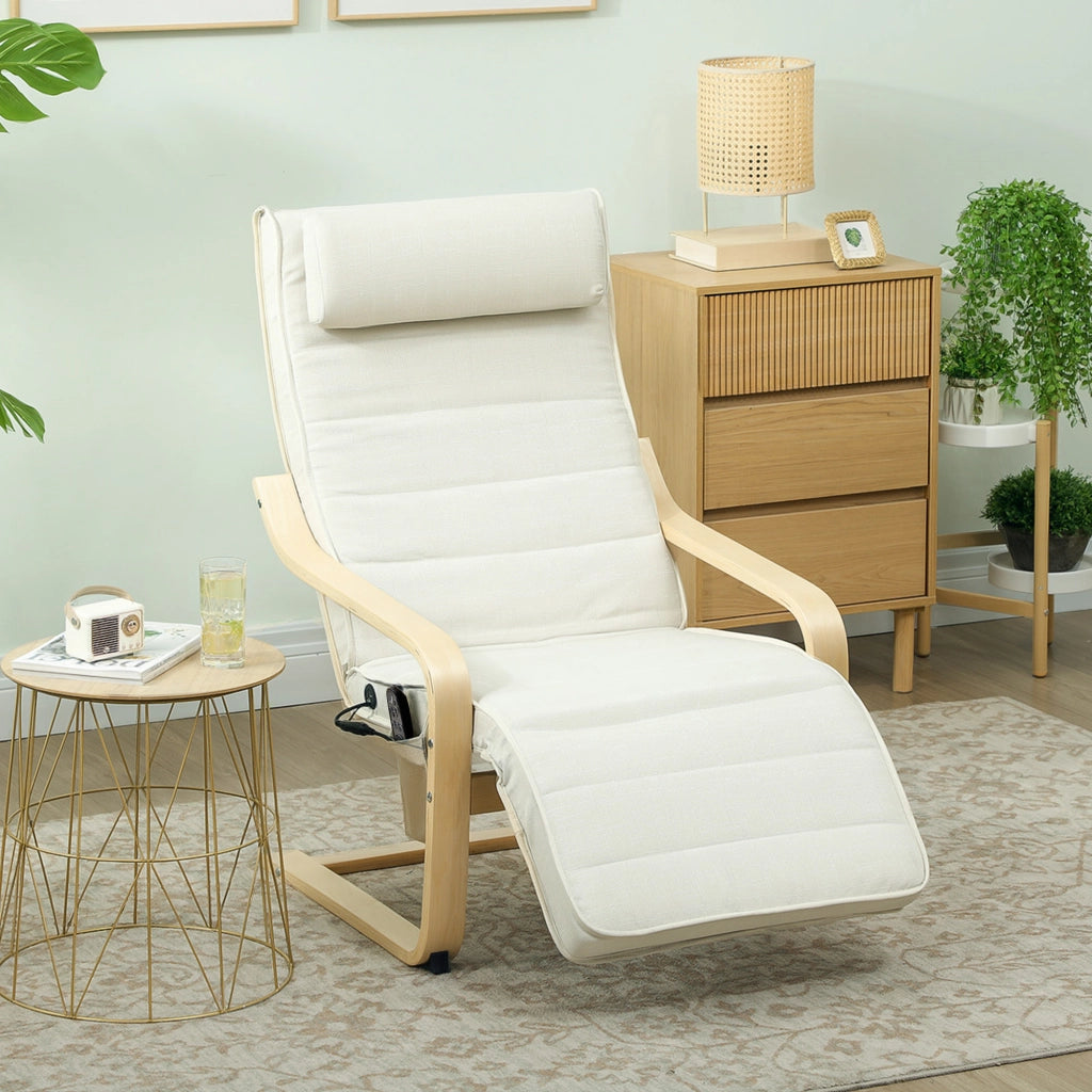 Poltrona Relax Massaggiante Riscaldante ¨C Xylo ¨C Tessuto Crema con Poggiapiedi Regolabile 67x95x101 cm