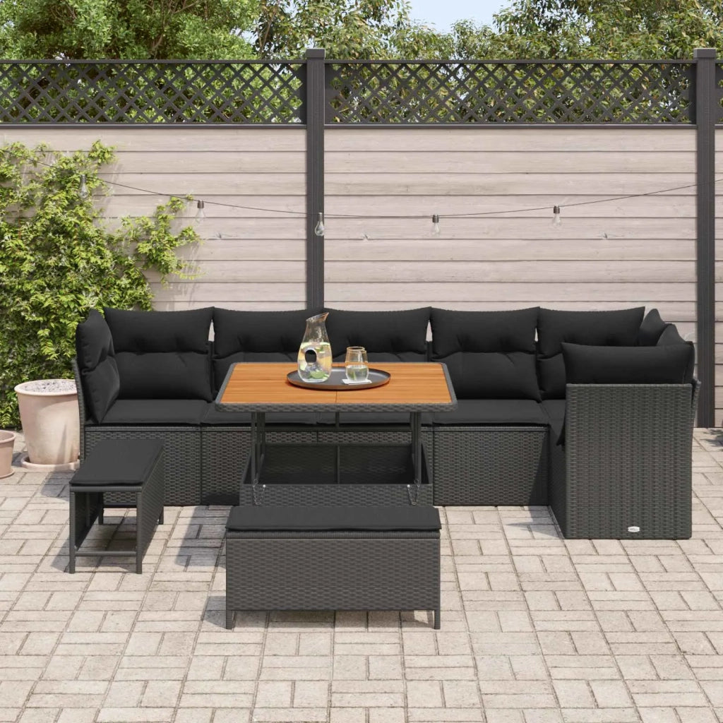Set Divano da Giardino 9 pcs Nero polyrattan