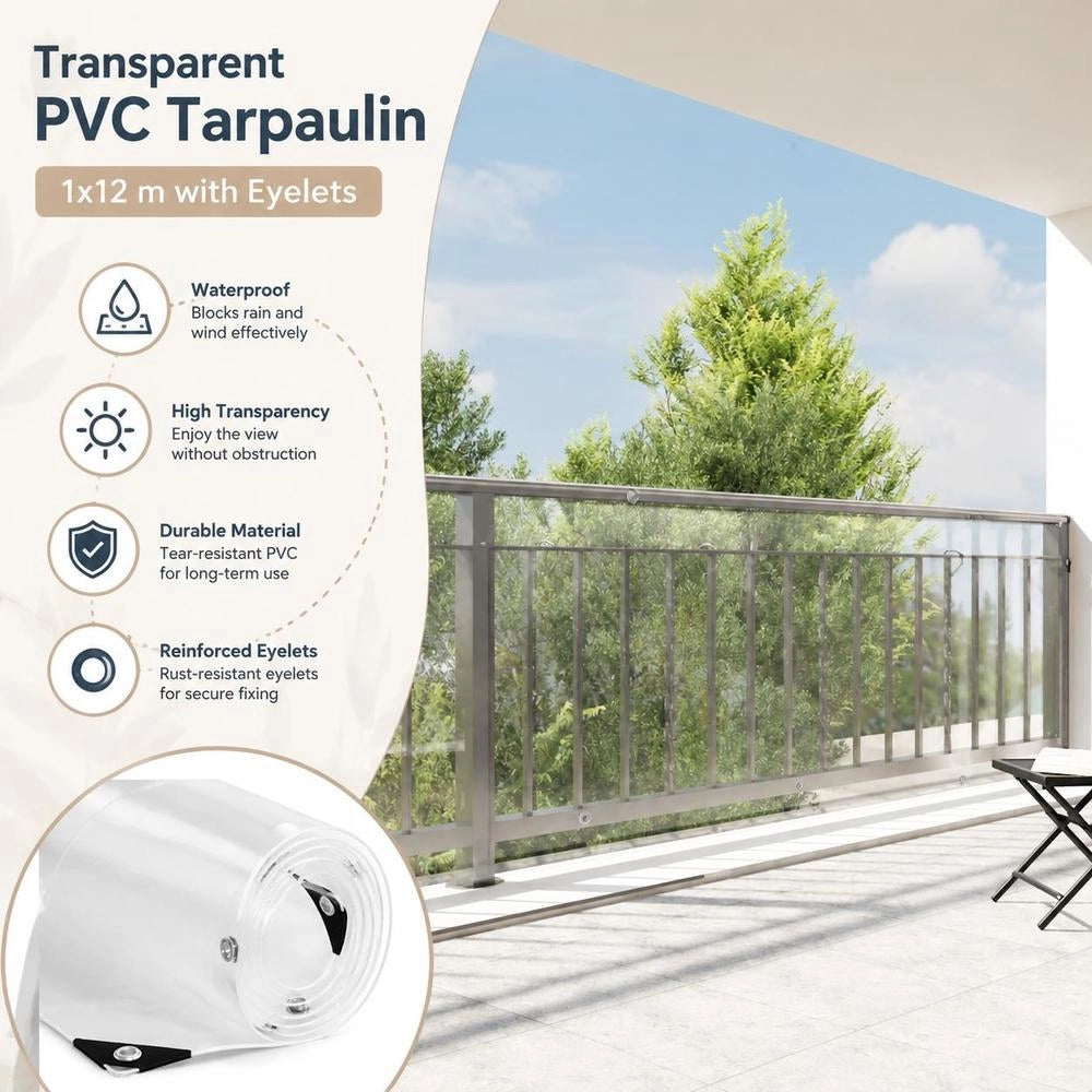 Telo trasparente con occhielli, 1x12 m, in PVC, lungo e robusto, ideale per coperture esterne, giardino e balcone