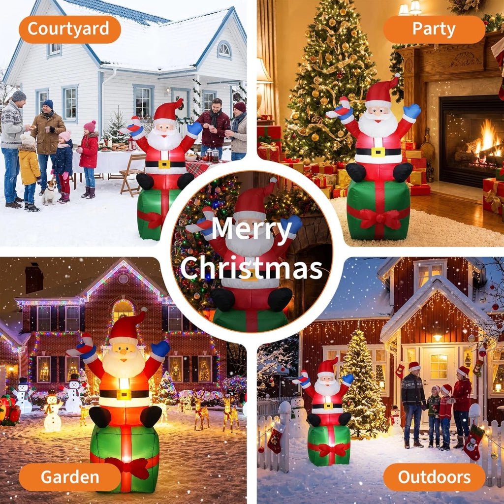 Babbo Natale Gonfiabile con Pacco Regalo 180cm Luci LED Decorazione Natalizia da Giardino
