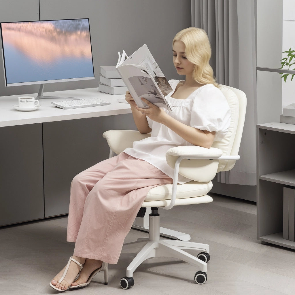 Sedia da ufficio 65x64x88-98 cm con funzione oscillante in pelle sintetica bianca