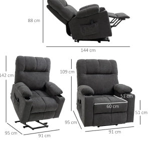 Poltrona Relax Elettrica con Funzione Massaggio e Riscaldamento, Rivestimento in Flanella Grigio Scuro con Sollevamento e Reclining